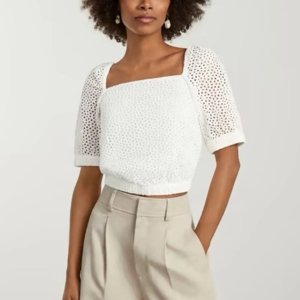 Everlane The Eyelet Puff Sleeve Top in White